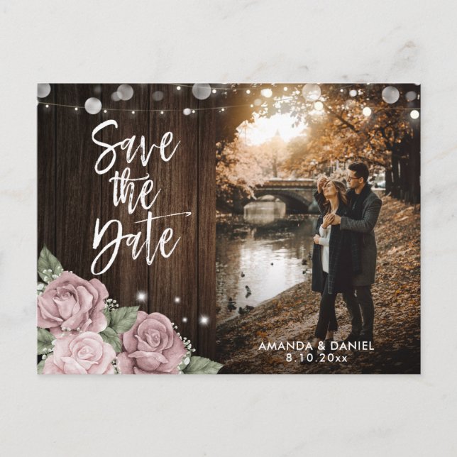 Dusty Rose Blush Pink Wedding Photo Save The Date Meddelande Vykort (Framsida)