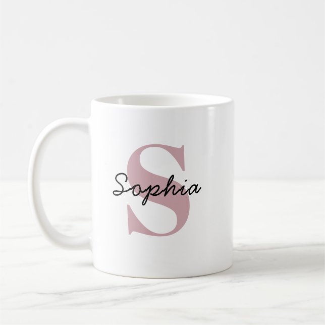 Dusty Rose Blush Rosa Monogram Initial Anpassat Na Kaffemugg (Vänster)
