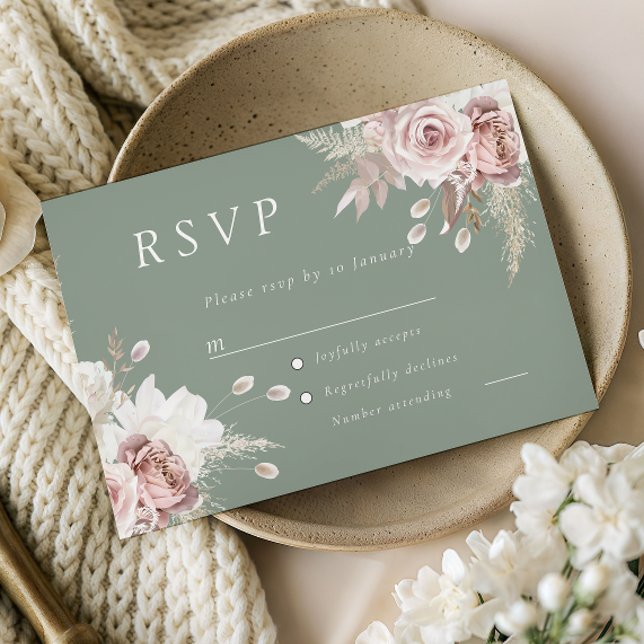 Dusty Rose Blush & Sage Floral Wedding All Event OSA Kort (Skapare uppladdad)