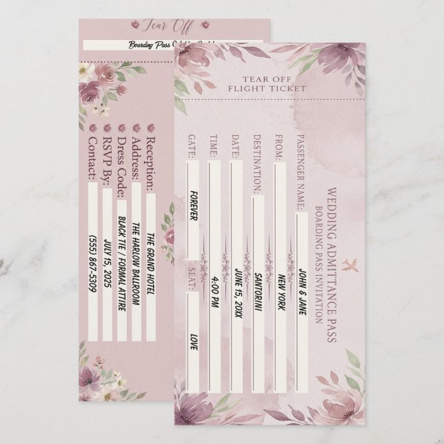 Dusty Rose boardingkort Bröllopskort Spara Datumet (Fram/baksida)