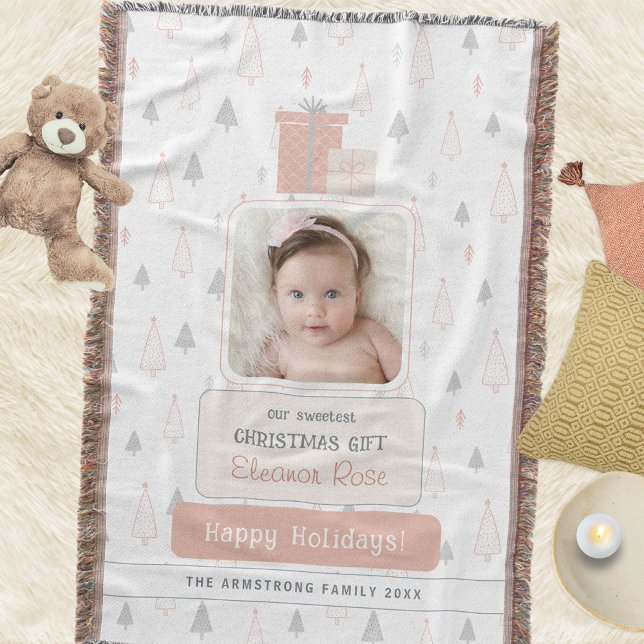 Dusty Rose Boho Babys 1:a Jul Foto Filt (Dusty Rose Boho Baby's 1st Photo Christmas Throw Blanket ©Susanne Sachers - Sunny Mind 🌞)