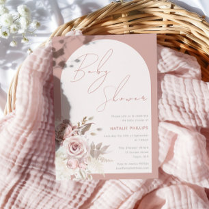 Dusty Rose Boho Båge Blush Blommig Babyfirande Inbjudningar