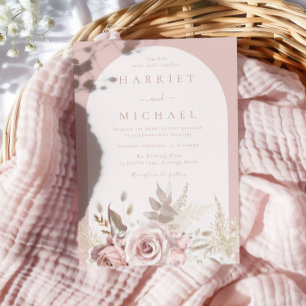Dusty Rose Boho-båge Blush Blommig Bröllop Inbjudningar