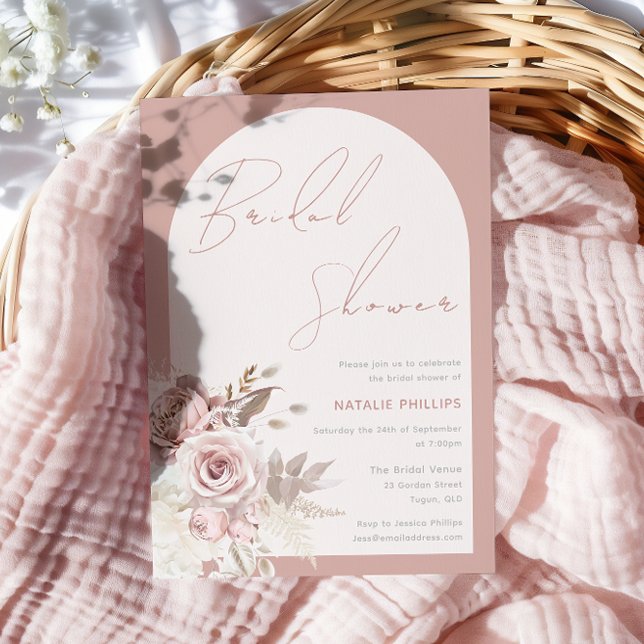 Dusty Rose Boho-båge Bröllopsdusch i pastell Inbjudningar (Skapare uppladdad)