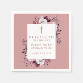 Dusty Rose Boho Blommig Modern Första Kommunion Pappersservett