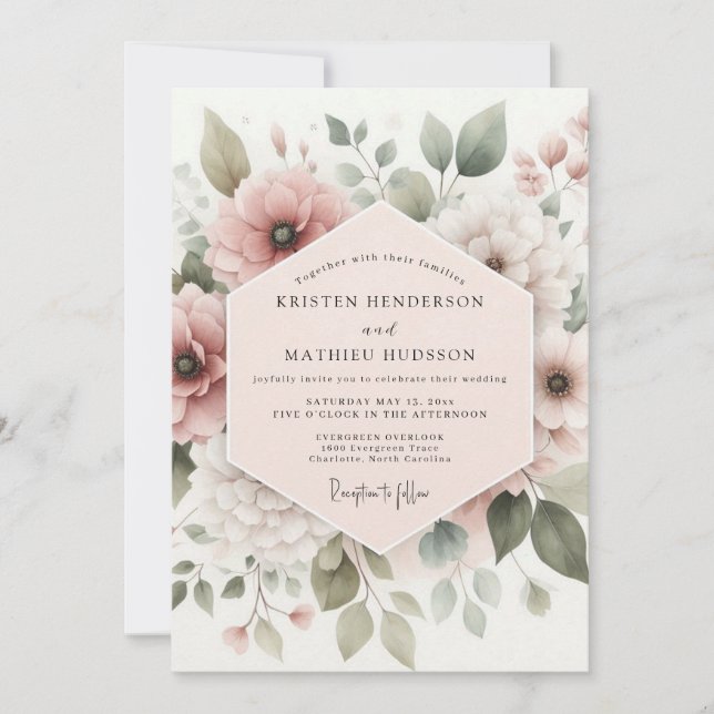Dusty Rose Botanical Bloom Wedding Inbjudningar (Framsida)