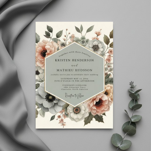 Dusty Rose Botanical Elegance Wedding Inbjudningar (Skapare uppladdad)