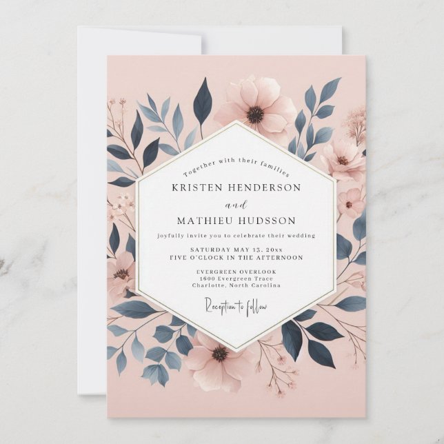 Dusty Rose Botanical Elegance Wedding Inbjudningar (Framsida)