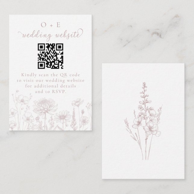 Dusty Rose Botanical Minimal Wedding Website QR  Tilläggskort (Fram/baksida)