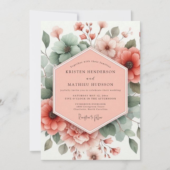 Dusty Rose Botanical Romance Wedding Inbjudningar (Framsida)
