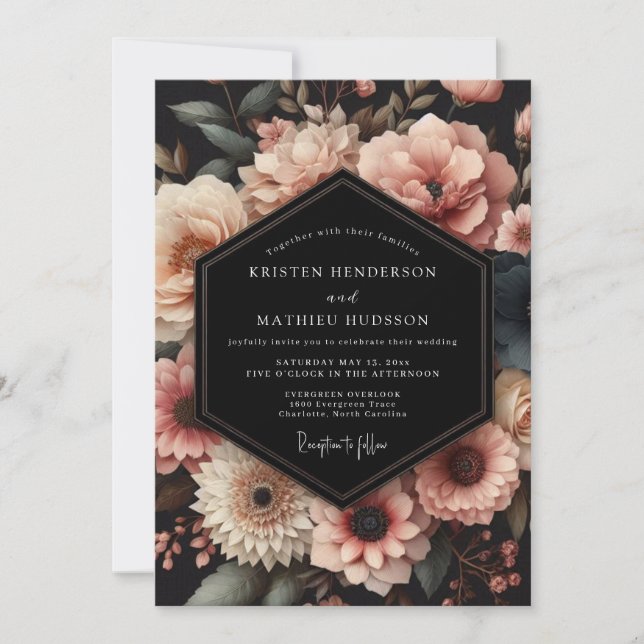 Dusty Rose Botanical Romance Wedding Inbjudningar (Framsida)