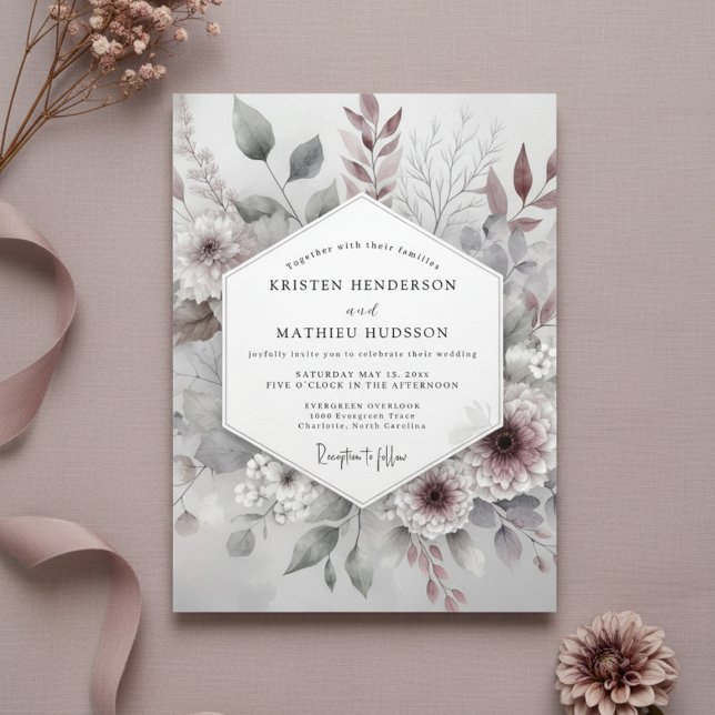 Dusty Rose Botanical Whimsical Wedding Inbjudningar (Skapare uppladdad)