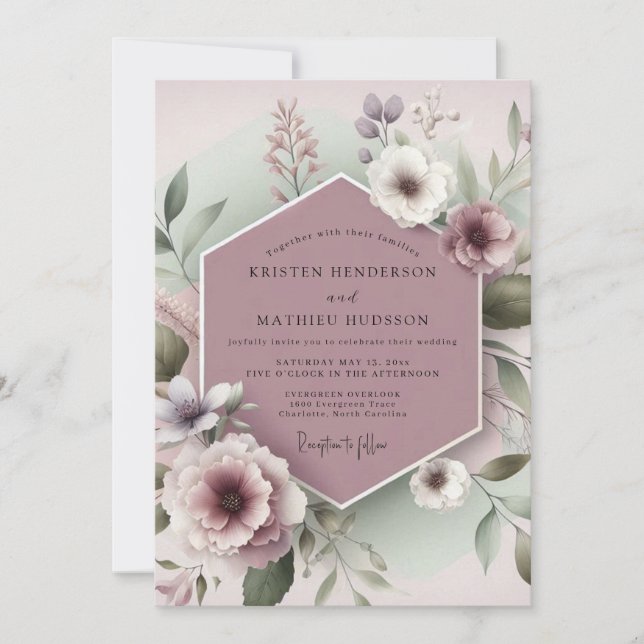 Dusty Rose Botanical Whimsy Wedding Inbjudningar (Framsida)