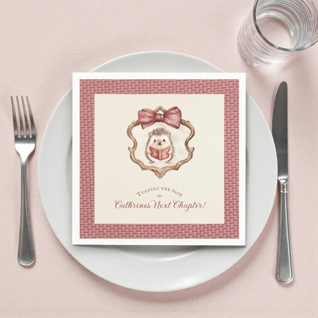 Dusty Rose Bow Hedgehog Reading Baby Shower Napkin Pappersservett (Skapare uppladdad)