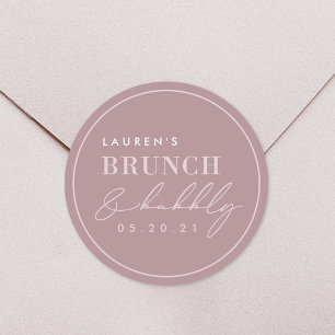 Dusty Rose Bröllopsdusch Brunch och Bubbly Runt Klistermärke