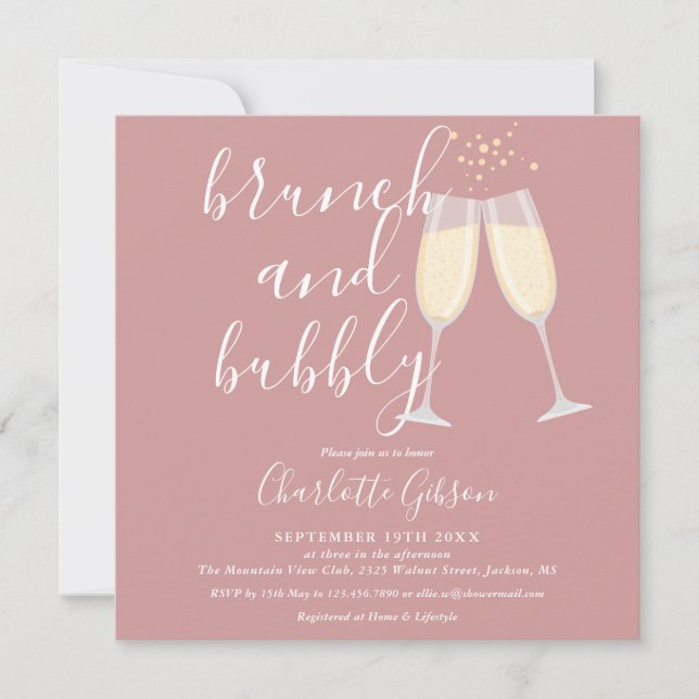 Dusty Rose Brunch Bubbly QR-kod Bröllopsfest Inbjudningar (Framsida)