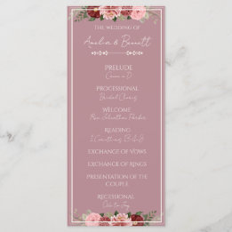 Dusty Rose Burgundy Blommig Bröllopsceremoni Progr Program