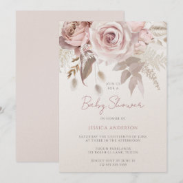 Dusty Rose Champagne Glansrodnad Babyshower Inbjudningar