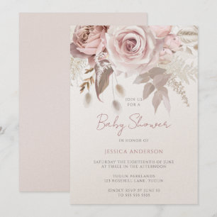 Dusty Rose Champagne Shimmer Rouge Baby Shower Inbjudningar