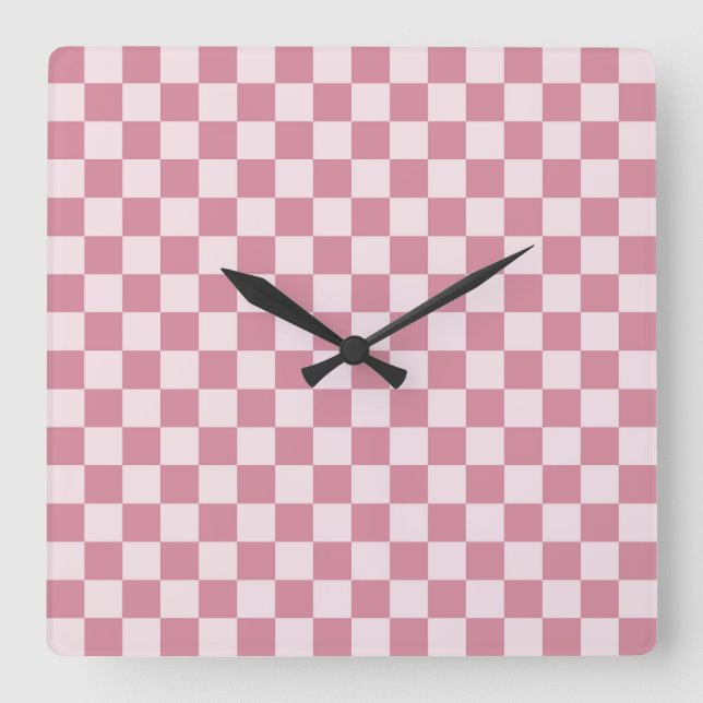 Dusty rose checkerboard pattern fyrkantig klocka (Framsida)
