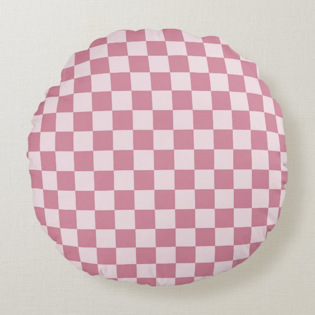 Dusty rose checkerboard pattern rund kudde (Framsidan)
