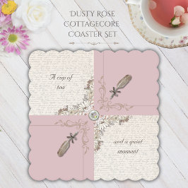 Dusty Rose Cottagecore Set med 6 Ölkryssar Underlägg Papper