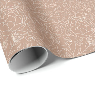 Dusty Rose Djup Rosa Vita Blommor Bröllopsdusch Presentpapper