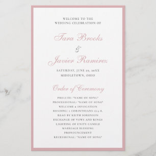 Dusty Rose Elegant Formell Budget Bröllopsprogram