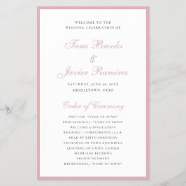 Dusty Rose Elegant Formell Budget Bröllopsprogram