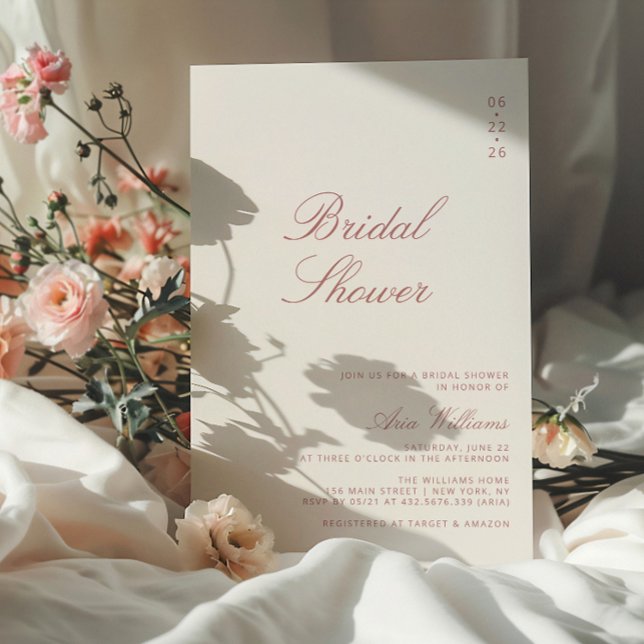 Dusty Rose Elegant Kalligrafi Bröllopsdusch Inbjudningar (Skapare uppladdad)