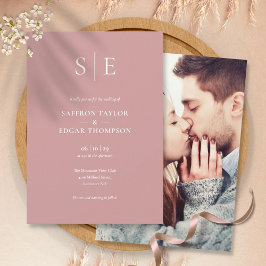 Dusty Rose Elegant Monogram Foto Bröllop Inbjudningar