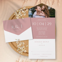 Dusty Rose Elegant Monogram Foto Bröllopsdatum