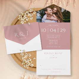 Dusty Rose Elegant Monogram Foto Bröllopsdatum