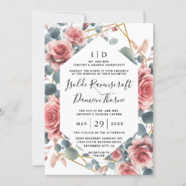 Dusty Rose Elegant Pink Mauve Gold Floral Wedding Inbjudningar