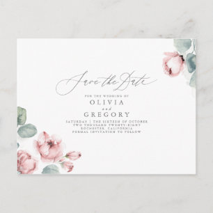 Dusty Rose Elegant Romantisk Spara Datum Meddelande Vykort