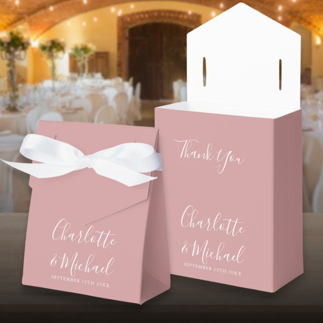 Dusty Rose Elegant Script Bröllop Presentaskar (Dusty Rose Elegant Script Wedding Favor Box)