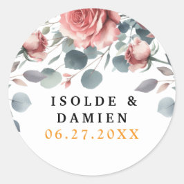 Dusty Rose ElegantPink Mauve Greenery Floral Gold Runt Klistermärke
