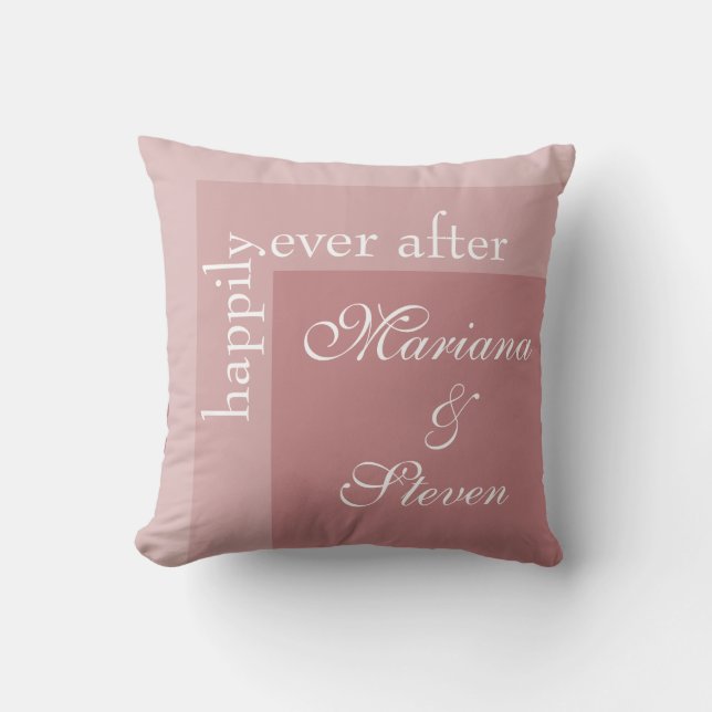 Dusty Rose Enkel Modern Chic Script Bröllop Kudde (Framsida)
