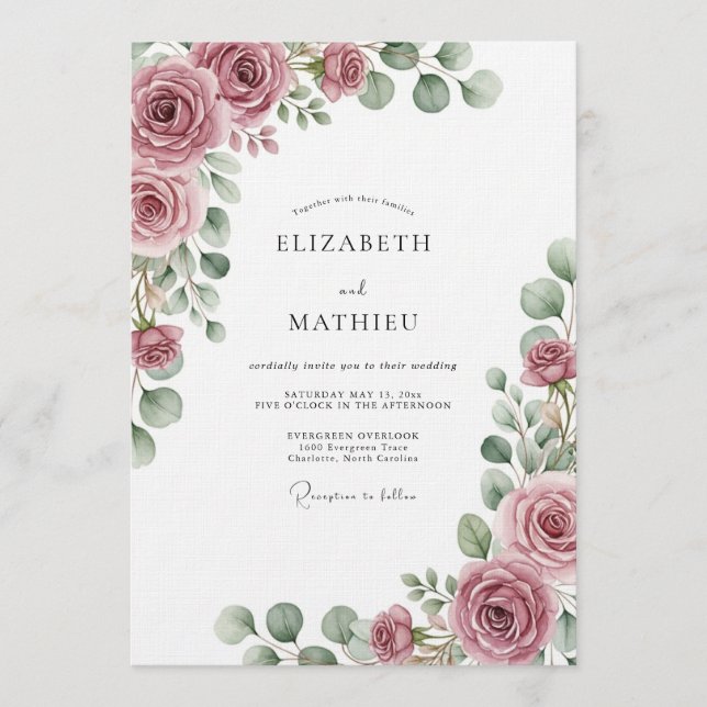 Dusty Rose Ethereal Flora Wedding Inbjudningar (Framsida)