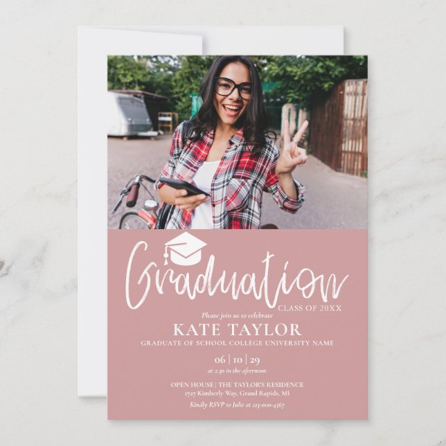 Dusty Rose-examensfirande 2 Foto Inbjudningar (Framsida)