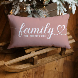 Dusty Rose Familjehjärtmanogram i script Lumbarkudde