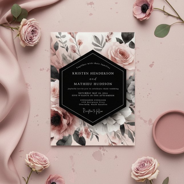 Dusty Rose Floral Bloom Romance Wedding Inbjudningar (Skapare uppladdad)