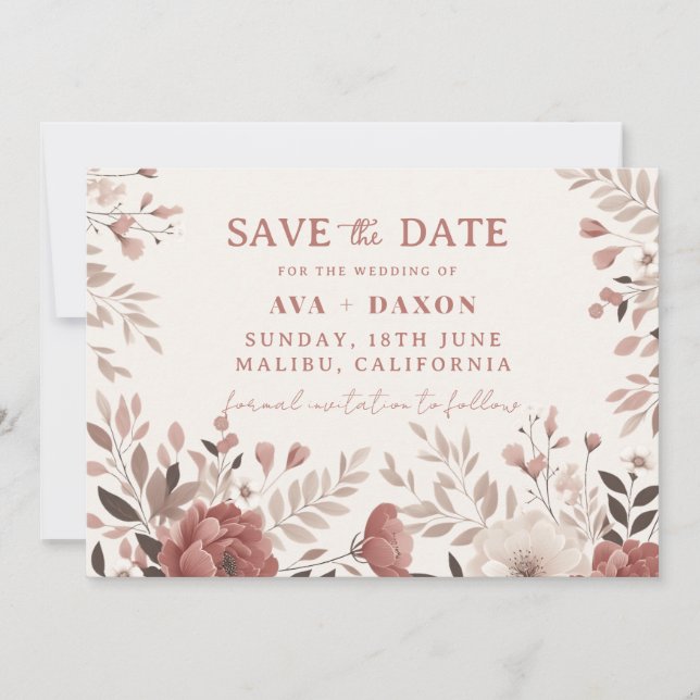 Dusty Rose Floral Blush Wedding Spara Datumet (Framsida)