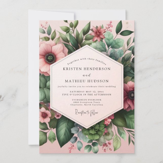 Dusty Rose Floral Dream Wedding Inbjudningar (Framsida)