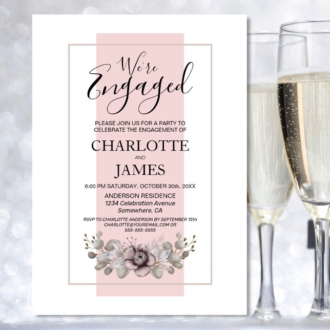 Dusty Rose Floral Eucalyptus Engagement Party Inbjudningar (Skapare uppladdad)