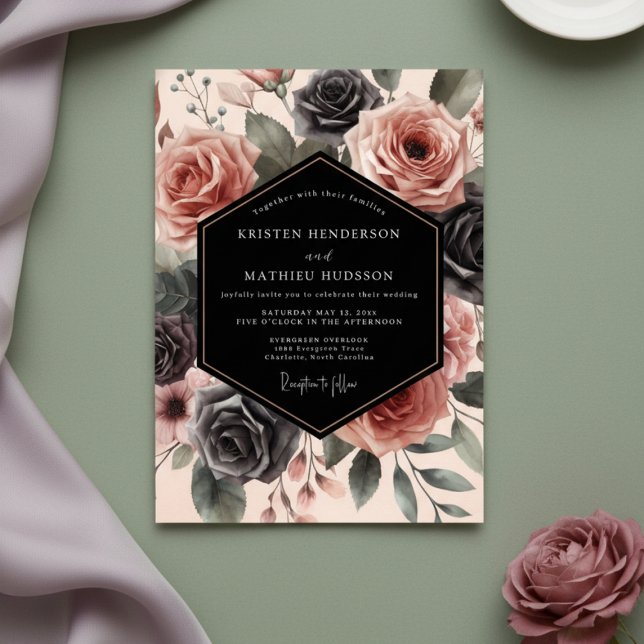 Dusty Rose Floral Opulent Wedding Inbjudningar (Skapare uppladdad)