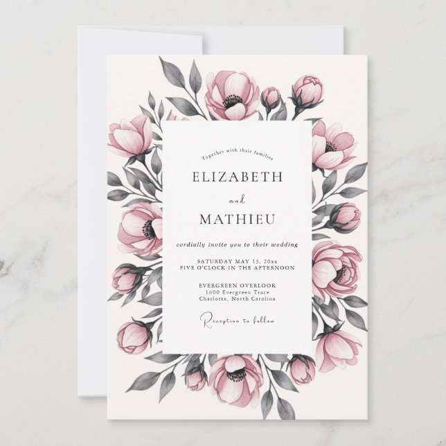 Dusty Rose Floral Romantic Wedding Inbjudningar (Framsida)