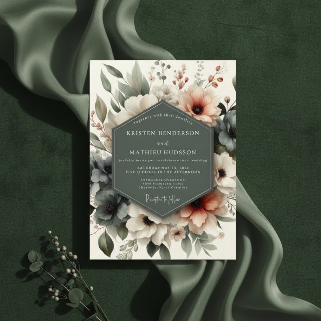 Dusty Rose Floral Romantic Wedding Inbjudningar (Skapare uppladdad)