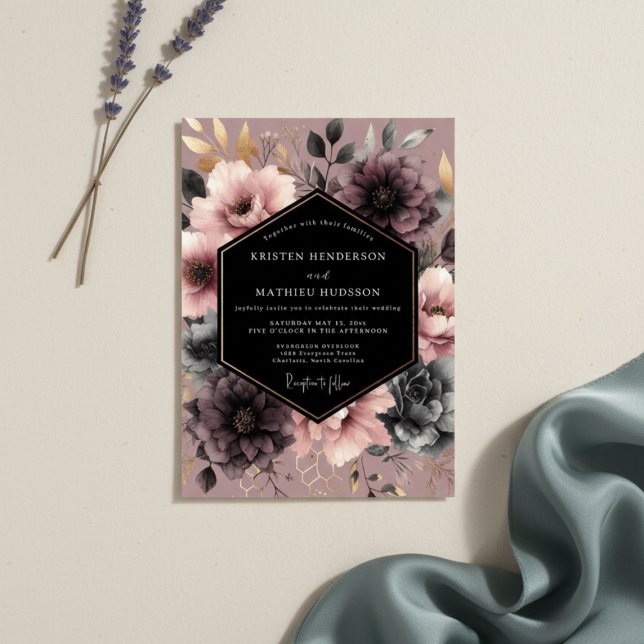 Dusty Rose Floral Wedding Inbjudningar (Skapare uppladdad)