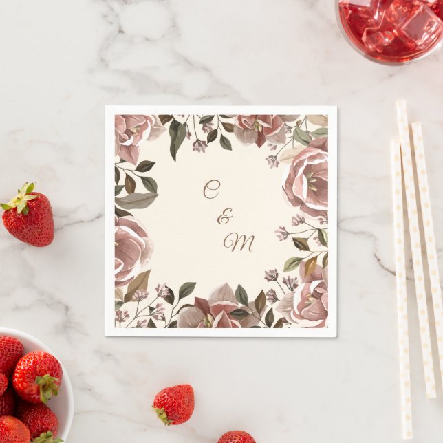 Dusty Rose Floral Wedding Napkin Pappersservett (Insitu)